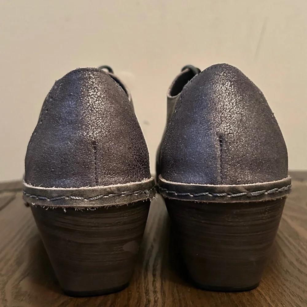 Naot Womens‎ Metallic Gray Leather Lace Up Oxford Block Heel Besalu Shoes 39 L8